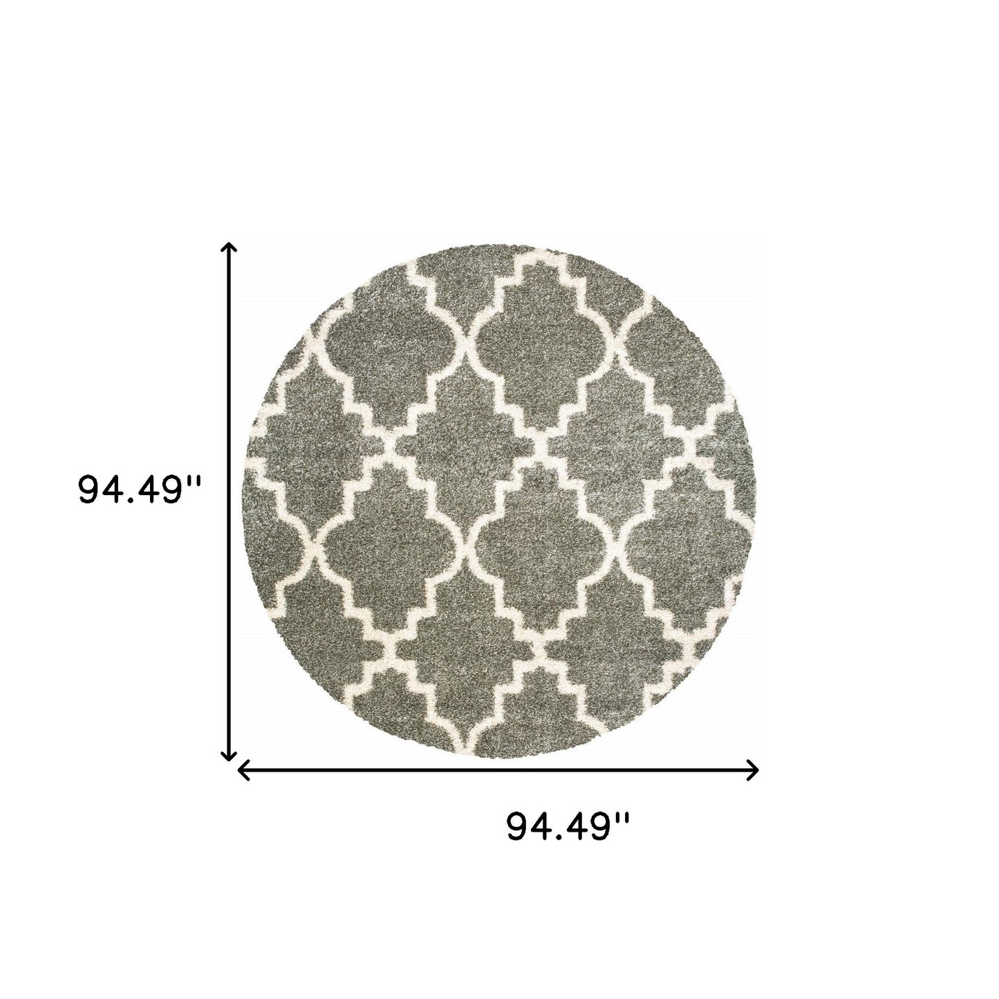 8' Grey Round Geometric Power Loom Stain Resistant Area Rug