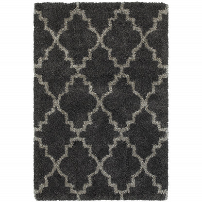 10' X 13' Charcoal And Grey Geometric Shag Power Loom Stain Resistant Area Rug