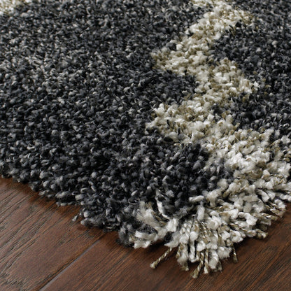 10' X 13' Charcoal And Grey Geometric Shag Power Loom Stain Resistant Area Rug