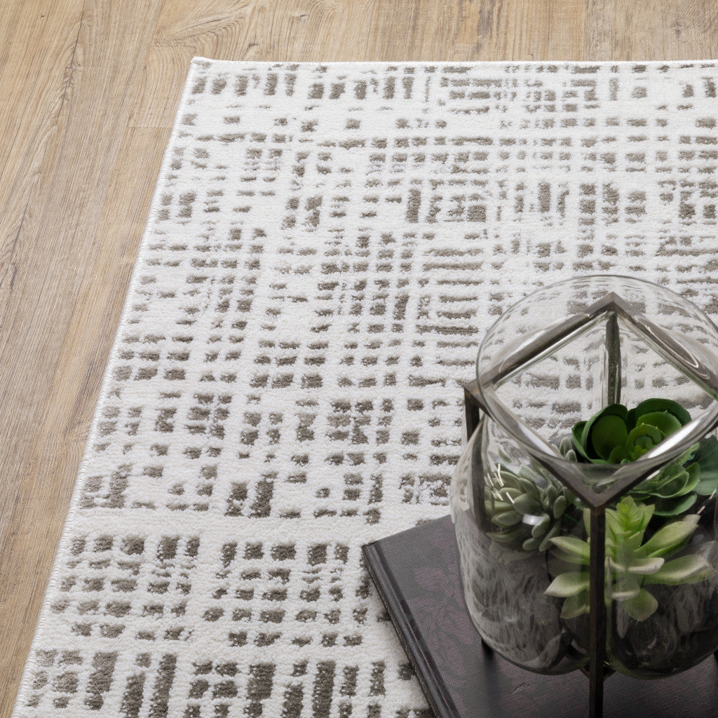 8' X 11' White And Grey Abstract Power Loom Stain Resistant Area Rug