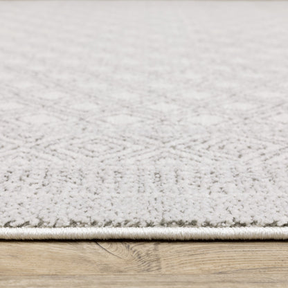 5' X 8' White And Grey Oriental Power Loom Stain Resistant Area Rug