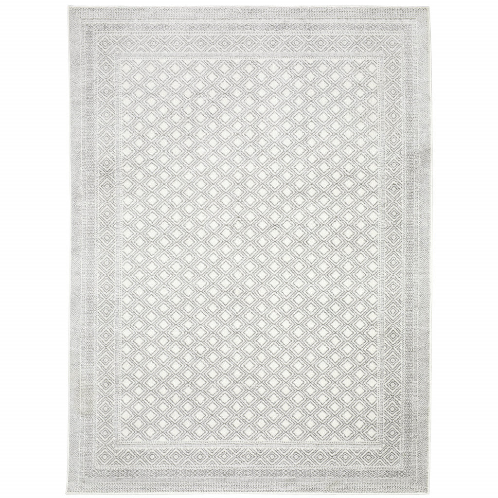 10' X 13' White And Grey Oriental Power Loom Stain Resistant Area Rug