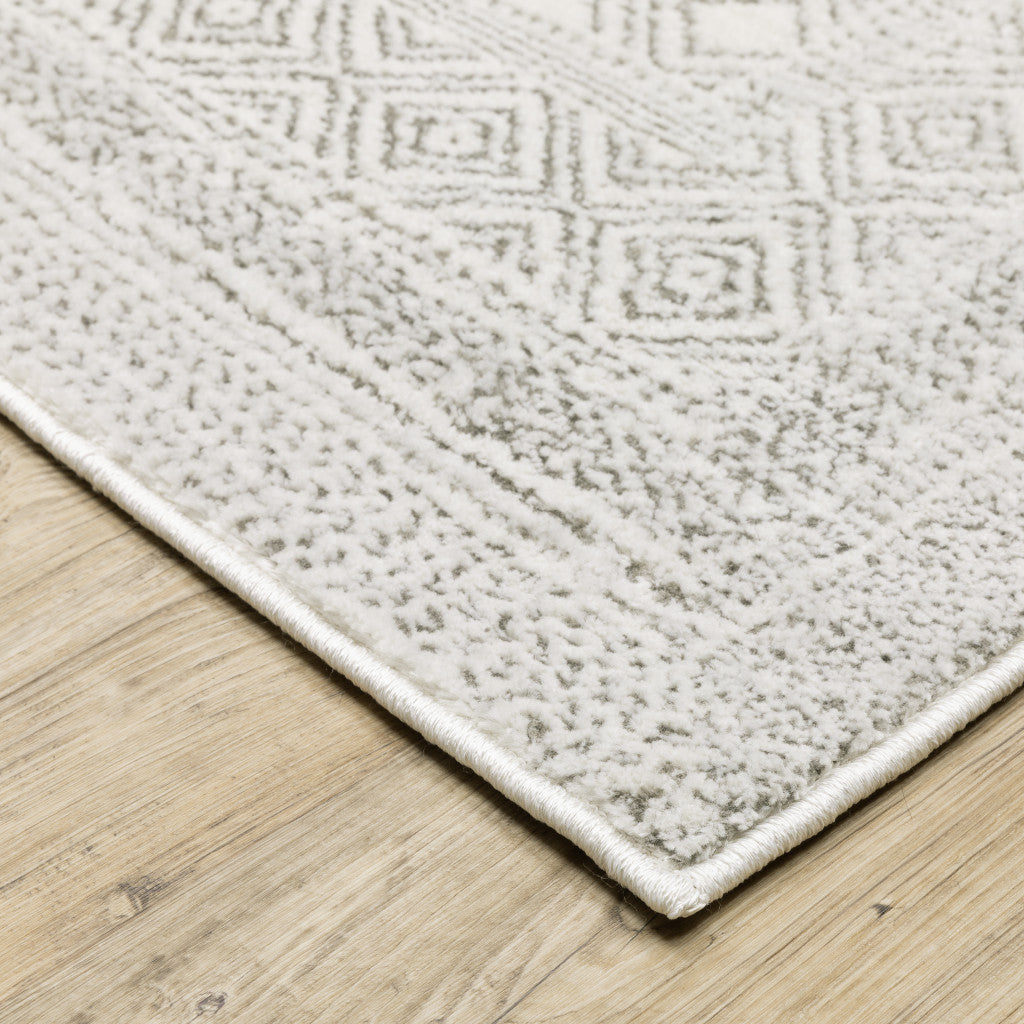 10' X 13' White And Grey Oriental Power Loom Stain Resistant Area Rug