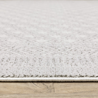 10' X 13' White And Grey Oriental Power Loom Stain Resistant Area Rug