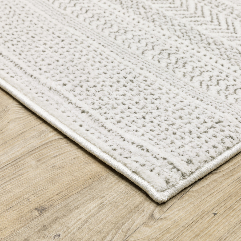 10' X 13' White And Grey Geometric Power Loom Stain Resistant Area Rug