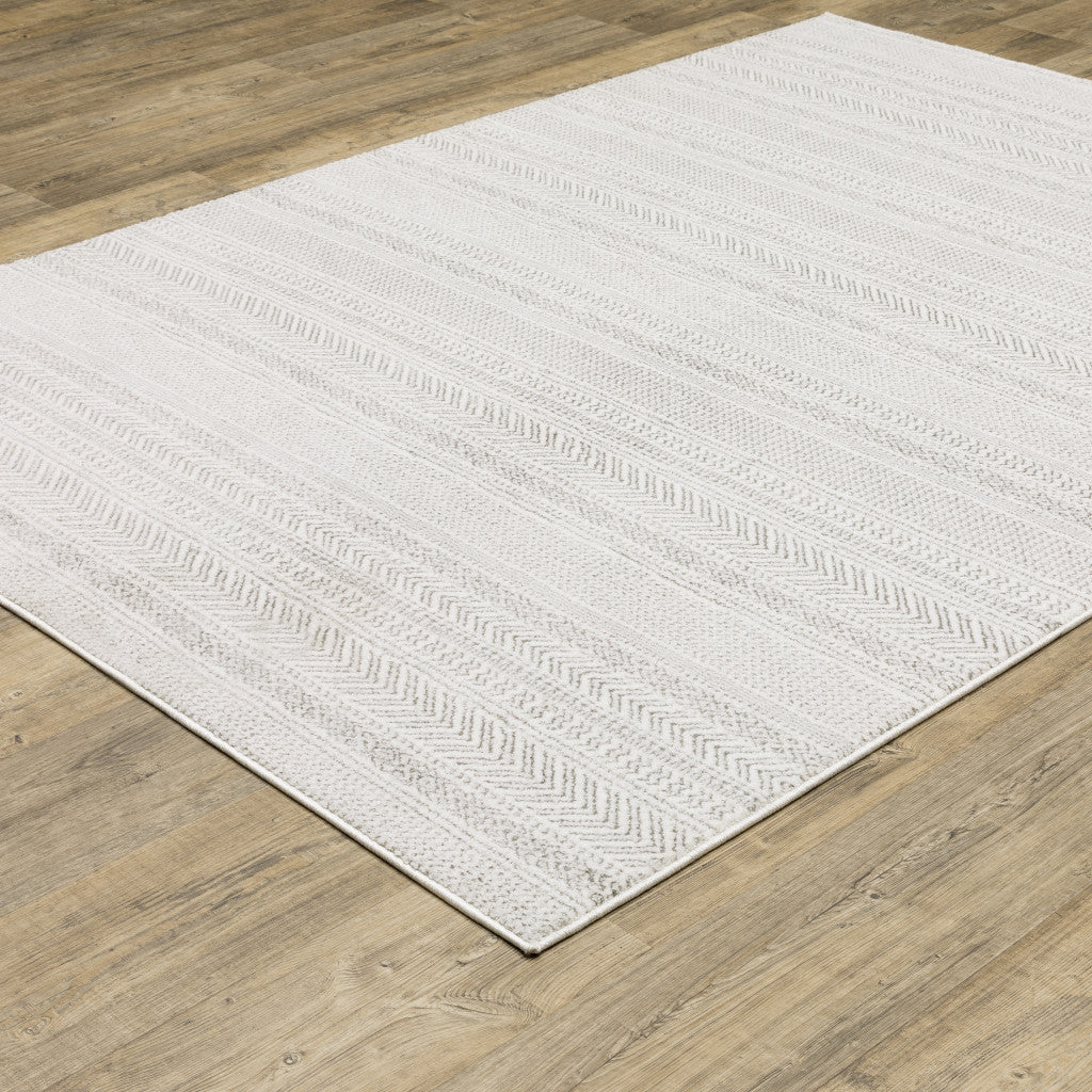 10' X 13' White And Grey Geometric Power Loom Stain Resistant Area Rug