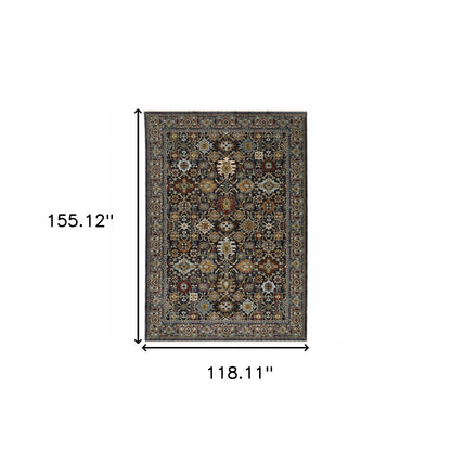 10' X 13' Blue Red Beige Orange Green And Rust Oriental Power Loom Stain Resistant Area Rug With Fringe