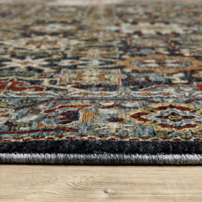 10' X 13' Blue Red Beige Orange Green And Rust Oriental Power Loom Stain Resistant Area Rug With Fringe