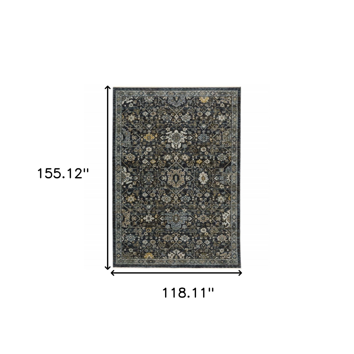 10' X 13' Blue Ivory Grey Gold Green And Brown Oriental Power Loom Stain Resistant Area Rug With Fringe