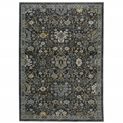 10' X 13' Blue Ivory Grey Gold Green And Brown Oriental Power Loom Stain Resistant Area Rug With Fringe