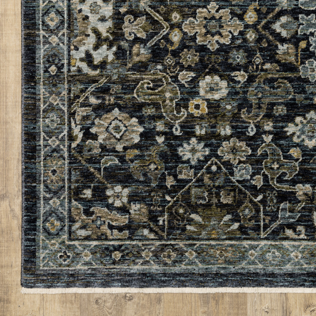 10' X 13' Blue Ivory Grey Gold Green And Brown Oriental Power Loom Stain Resistant Area Rug With Fringe