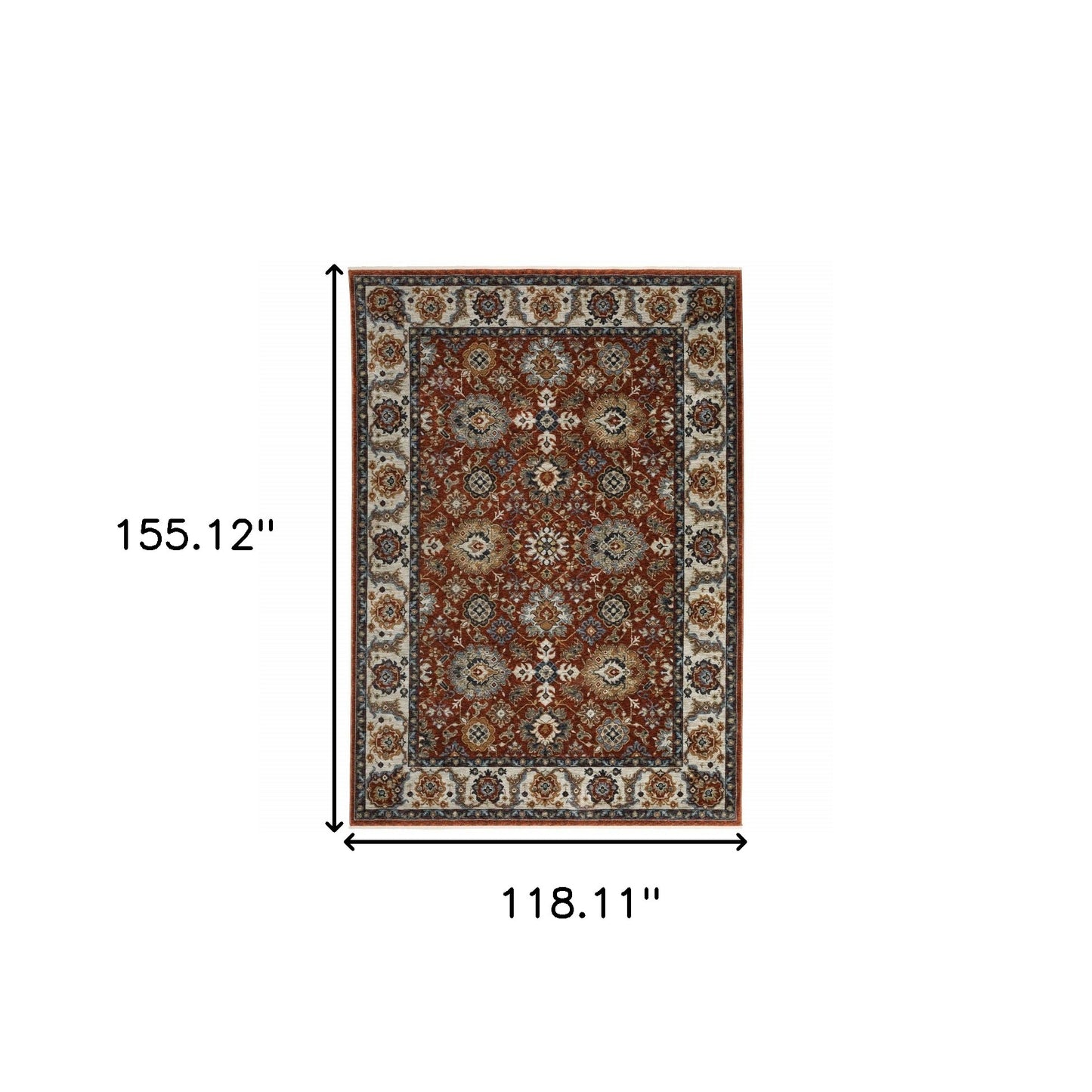 10' X 13' Red Blue Ivory Gold And Navy Oriental Power Loom Stain Resistant Area Rug With Fringe