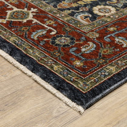 10' X 13' Ivory Beige Red Blue Gold Green And Navy Oriental Power Loom Stain Resistant Area Rug With Fringe