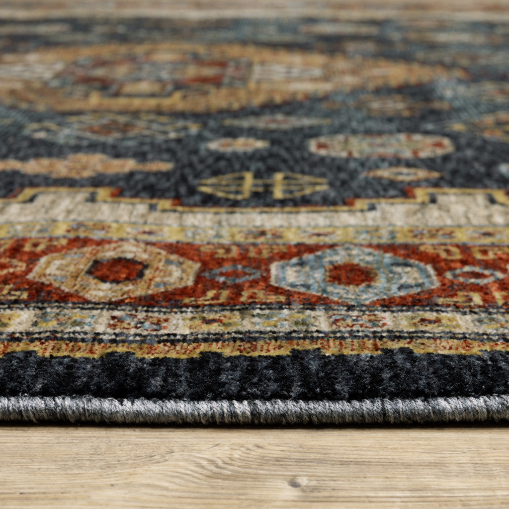 10' X 13' Blue Red Beige Orange Gold And Tan Oriental Power Loom Stain Resistant Area Rug With Fringe