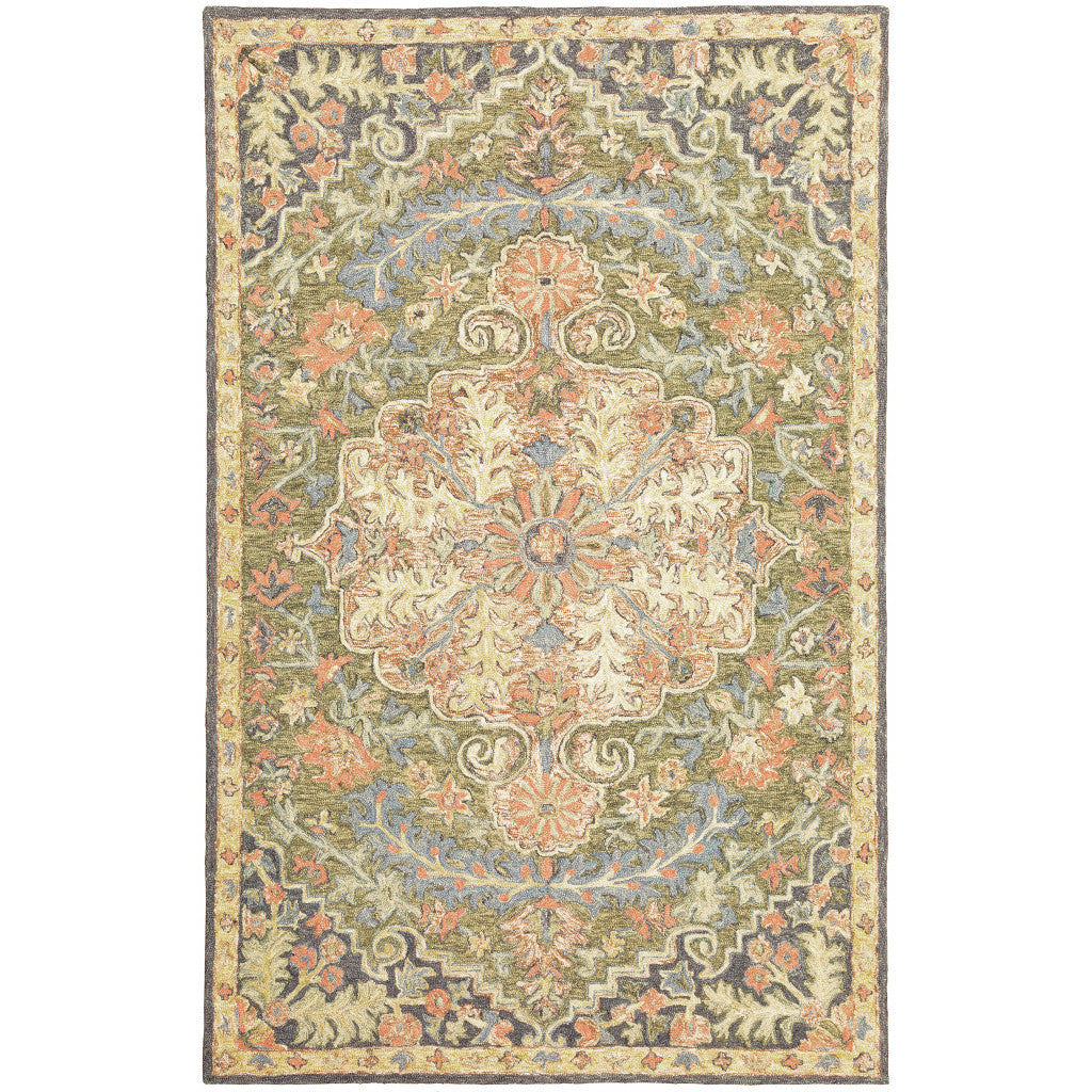 8' X 10' Blue and Green Oriental Hand Tufted Area Rug