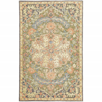 8' X 10' Blue and Green Oriental Hand Tufted Area Rug