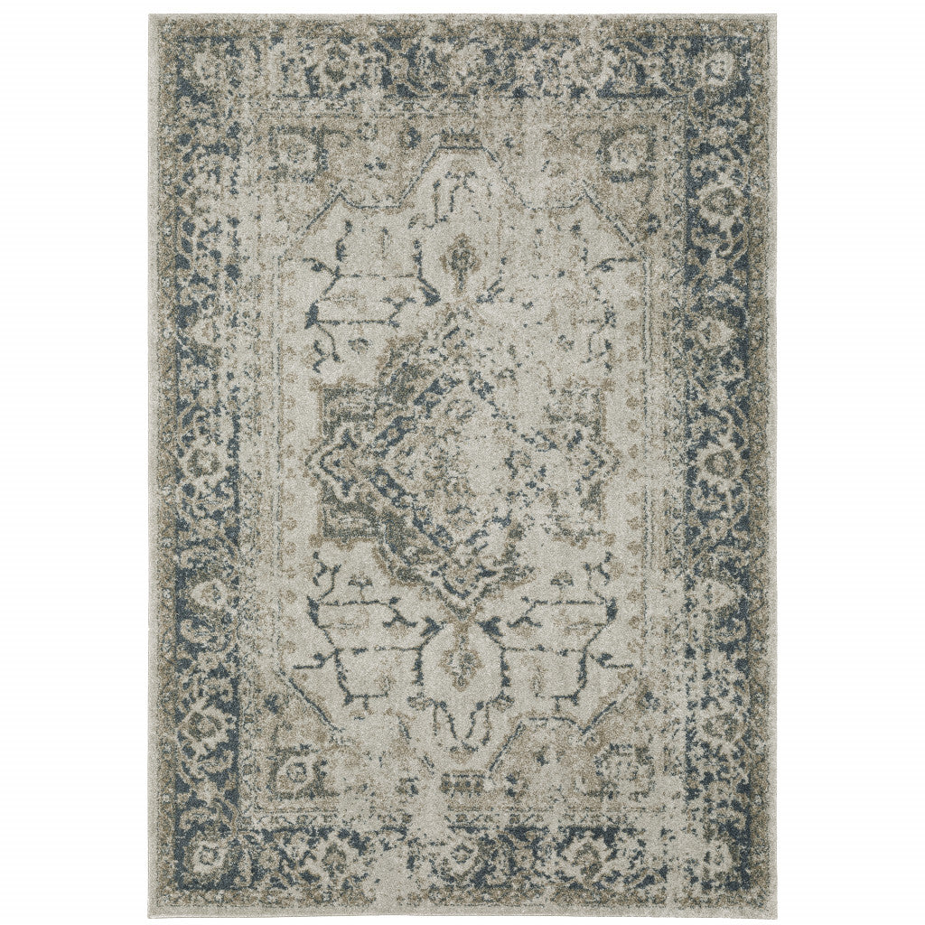 10' X 13' Blue and Gray Oriental Power Loom Area Rug