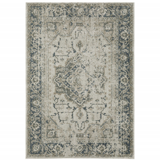 10' X 13' Blue and Gray Oriental Power Loom Area Rug