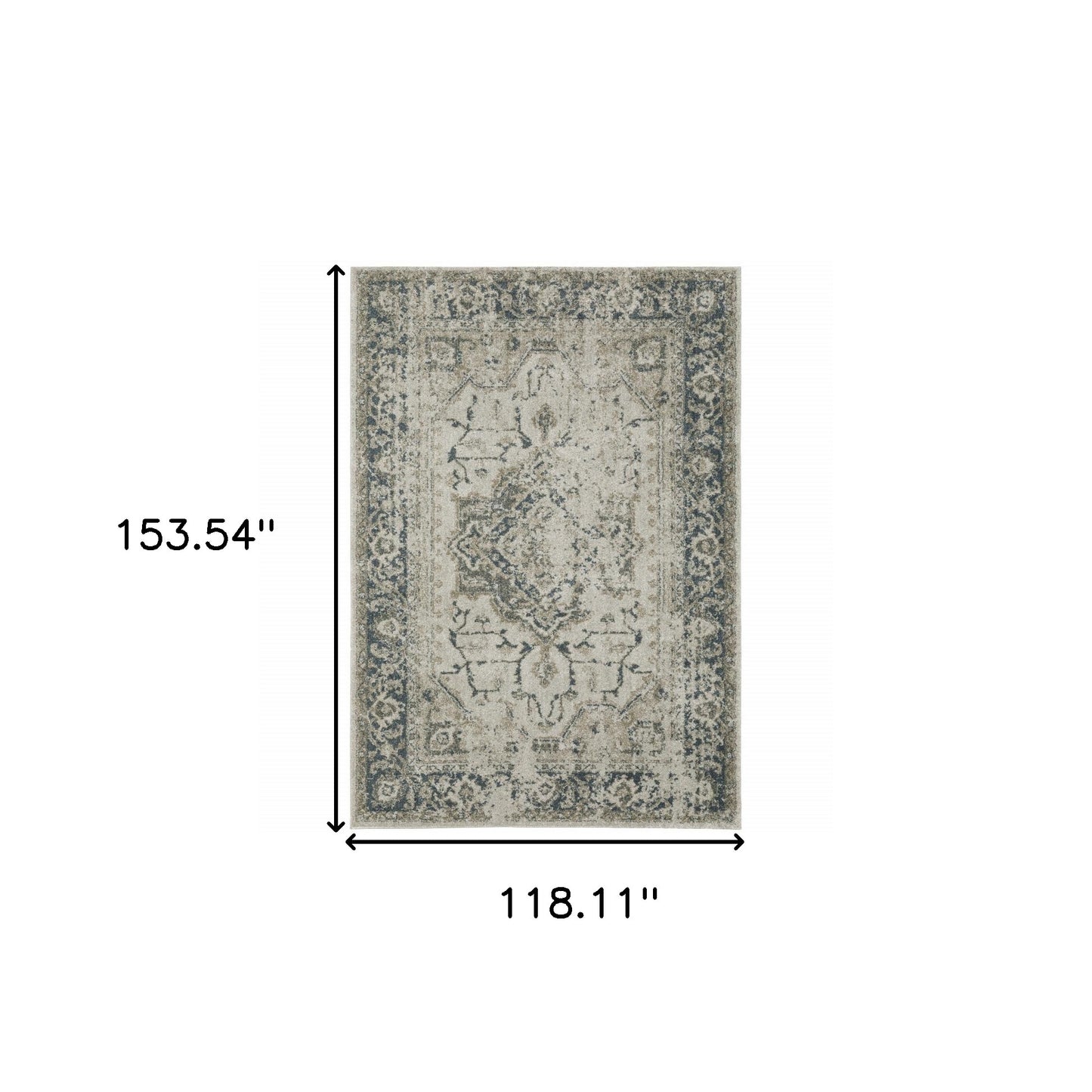 10' X 13' Blue and Gray Oriental Power Loom Area Rug