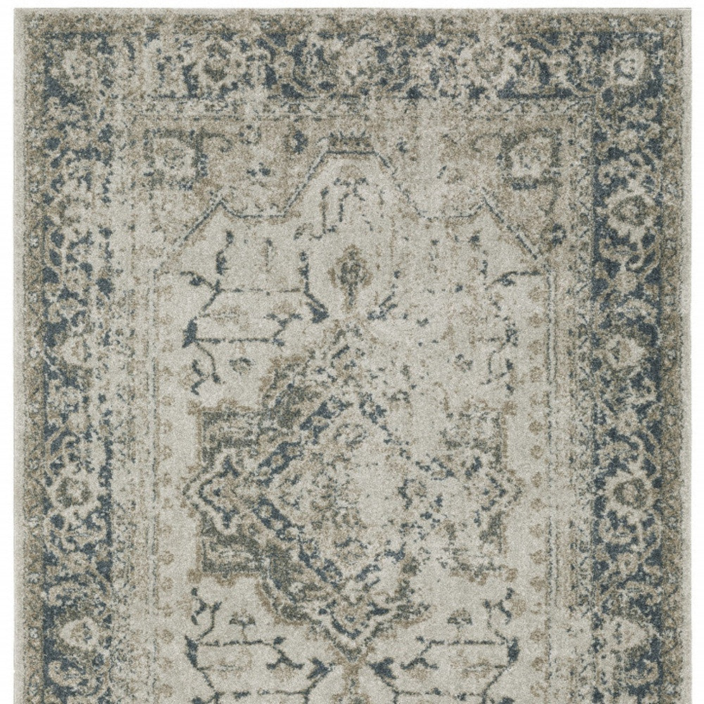 10' X 13' Blue and Gray Oriental Power Loom Area Rug