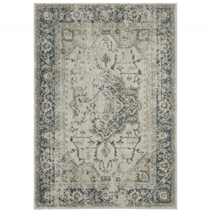 10' X 13' Blue and Gray Oriental Power Loom Area Rug