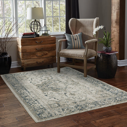 10' X 13' Blue and Gray Oriental Power Loom Area Rug