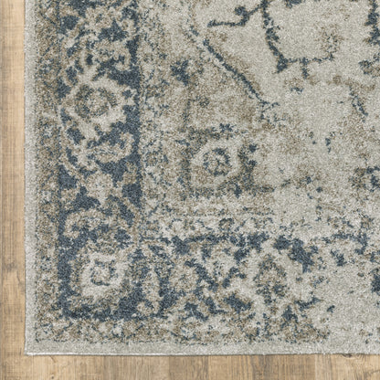 10' X 13' Blue and Gray Oriental Power Loom Area Rug