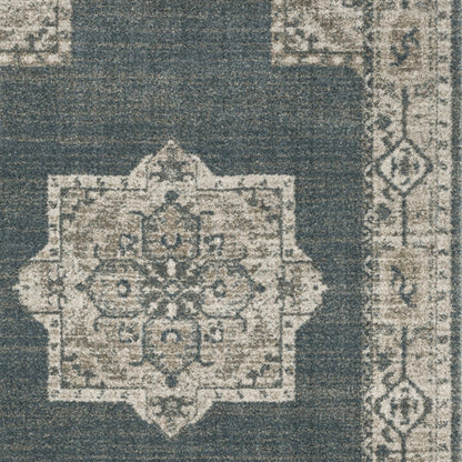 10' X 13' Blue and Beige Oriental Power Loom Area Rug