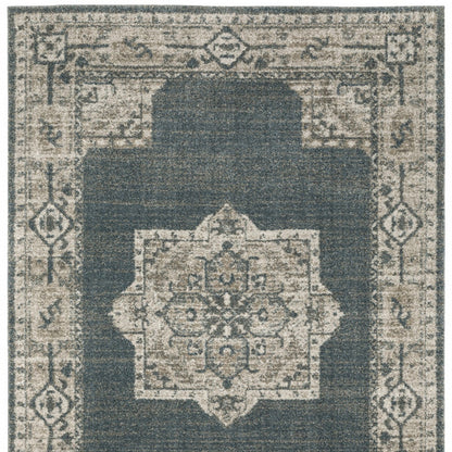 10' X 13' Blue and Beige Oriental Power Loom Area Rug