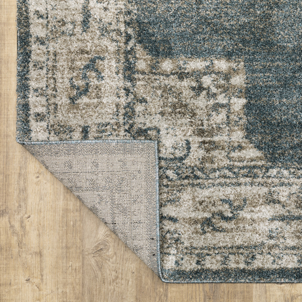 10' X 13' Blue and Beige Oriental Power Loom Area Rug