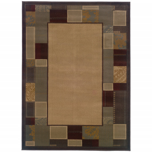 5' X 8' Beige Abstract Power Loom Stain Resistant Area Rug