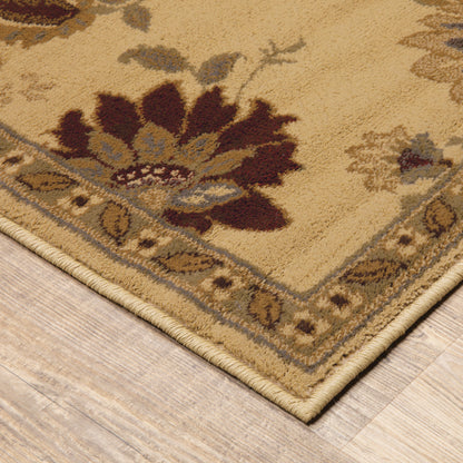 10' X 13' Ivory Green Brown Blue And Rust Floral Power Loom Stain Resistant Area Rug