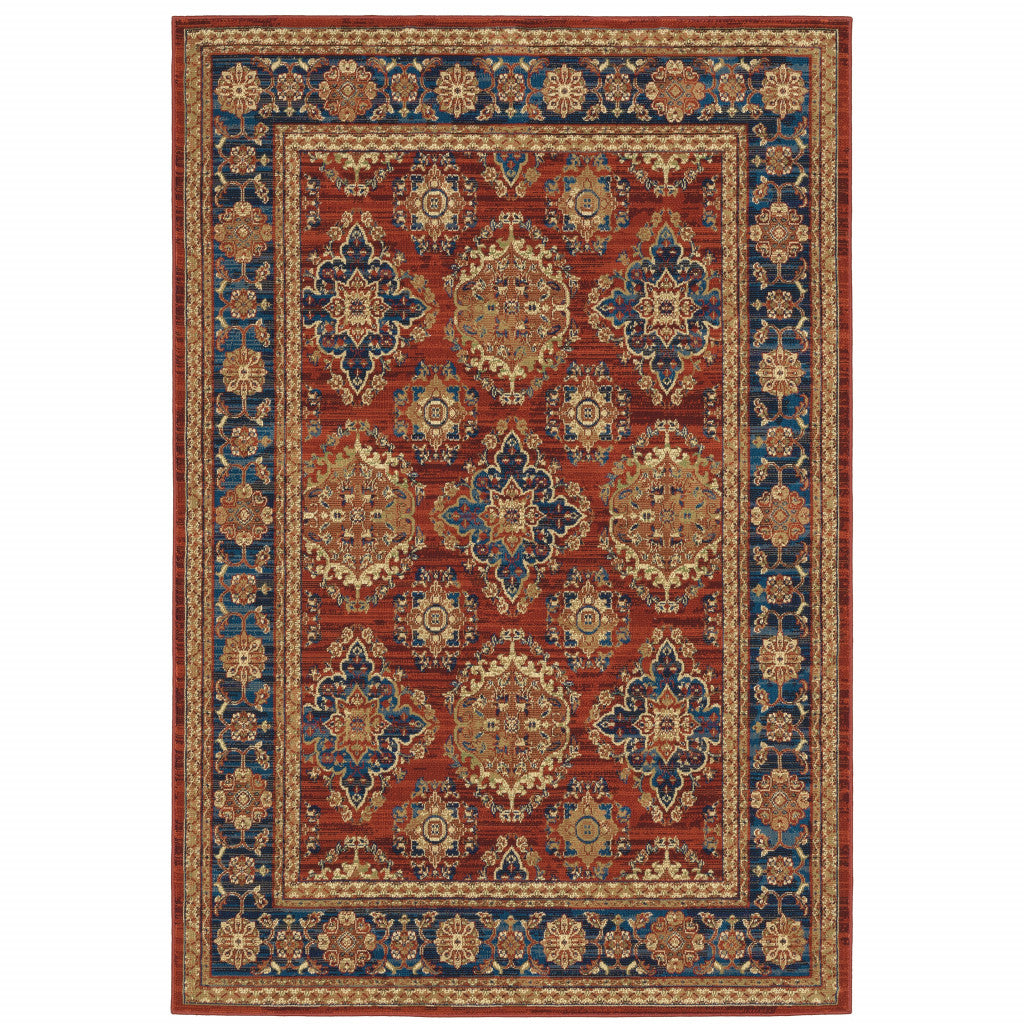 10' X 13' Red Blue And Gold Oriental Power Loom Stain Resistant Area Rug