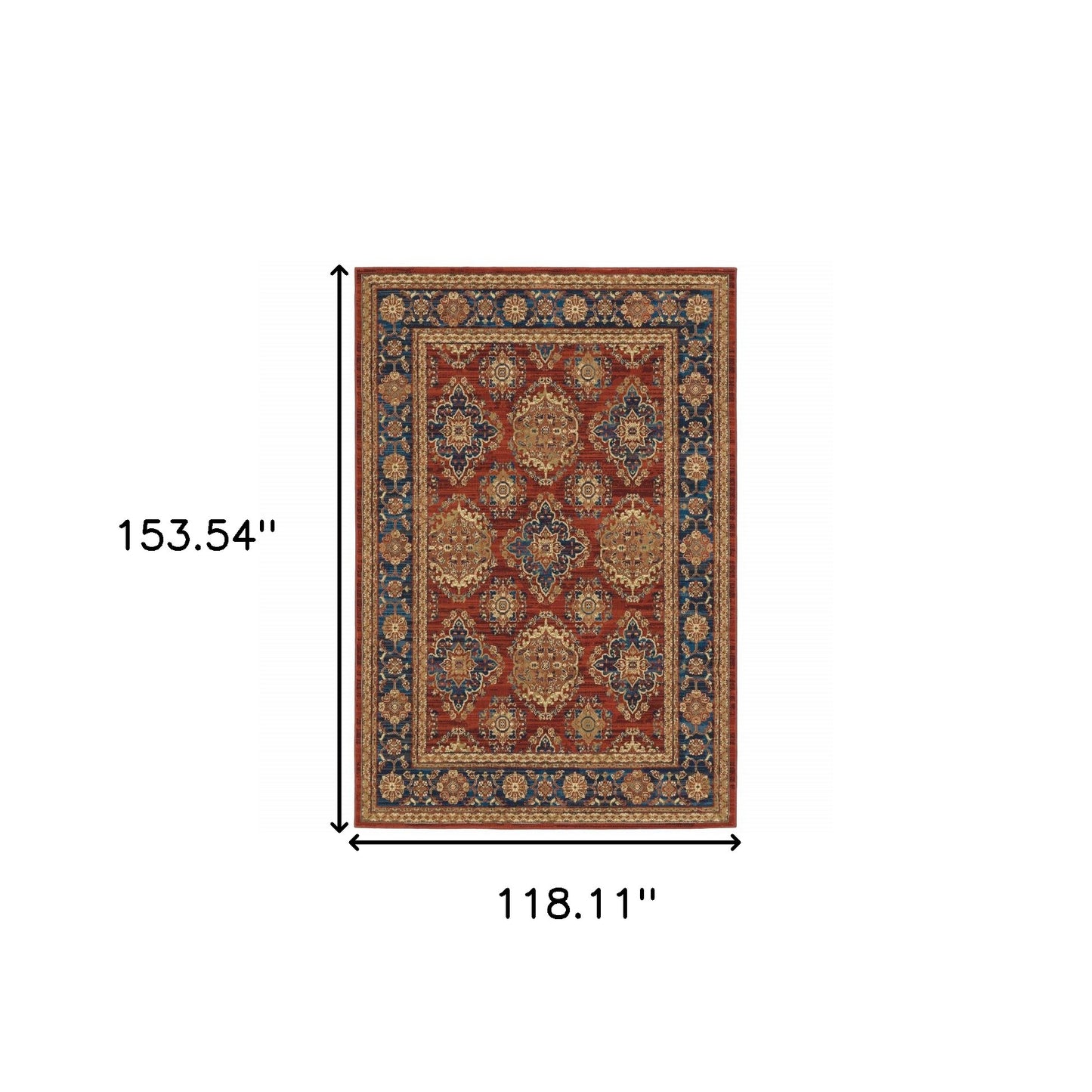 10' X 13' Red Blue And Gold Oriental Power Loom Stain Resistant Area Rug