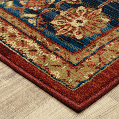 10' X 13' Red Blue And Gold Oriental Power Loom Stain Resistant Area Rug