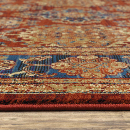 10' X 13' Red Blue And Gold Oriental Power Loom Stain Resistant Area Rug