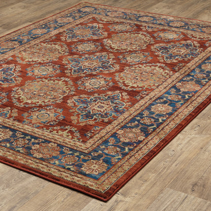 10' X 13' Red Blue And Gold Oriental Power Loom Stain Resistant Area Rug