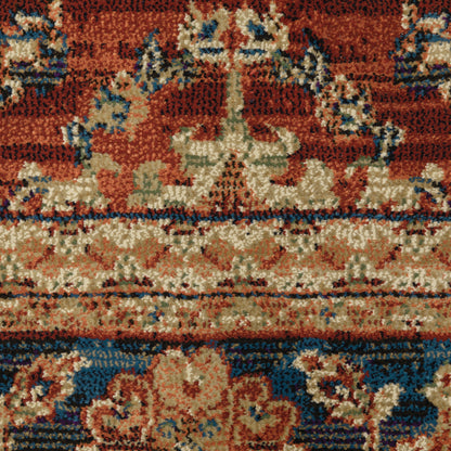 10' X 13' Red Blue And Gold Oriental Power Loom Stain Resistant Area Rug