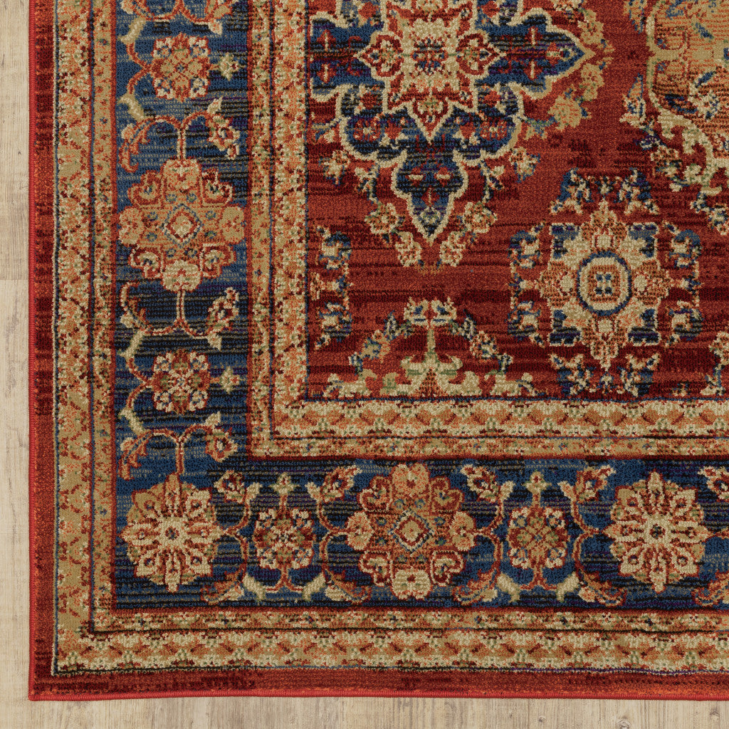 10' X 13' Red Blue And Gold Oriental Power Loom Stain Resistant Area Rug