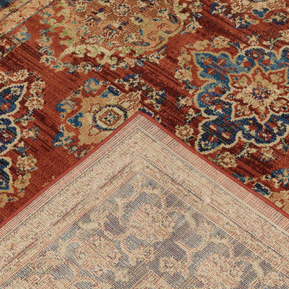 10' X 13' Red Blue And Gold Oriental Power Loom Stain Resistant Area Rug