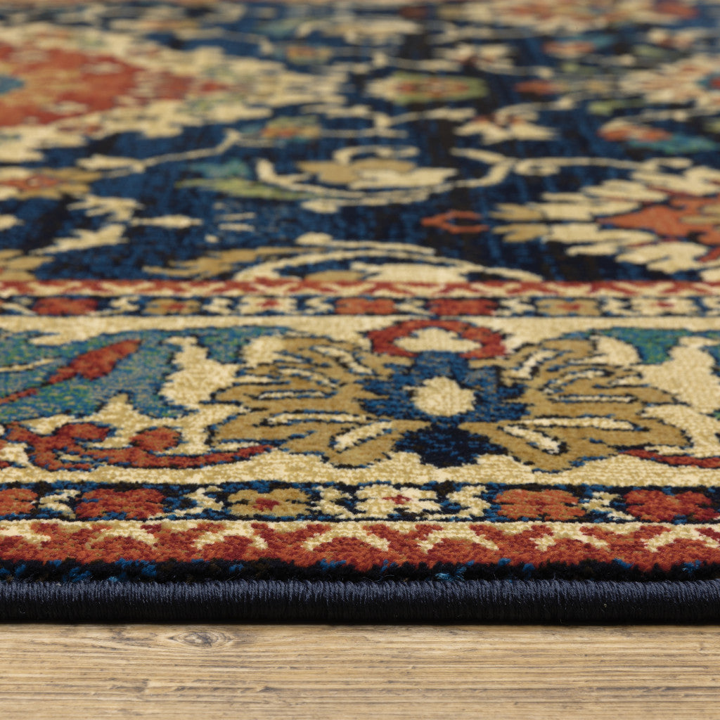 10' X 13' Blue Red And Beige Oriental Power Loom Stain Resistant Area Rug