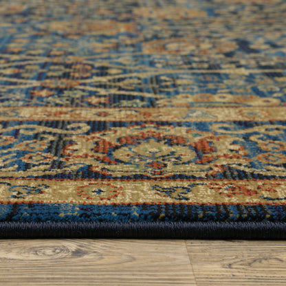 10' X 13' Blue And Gold Oriental Power Loom Stain Resistant Area Rug