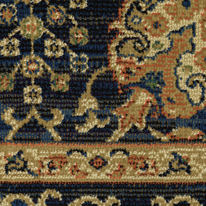 10' X 13' Blue And Gold Oriental Power Loom Stain Resistant Area Rug