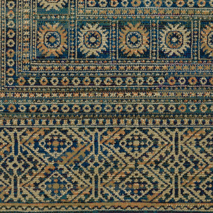 10' X 13' Blue And Gold Oriental Power Loom Stain Resistant Area Rug