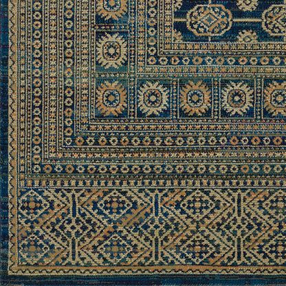 10' X 13' Blue And Gold Oriental Power Loom Stain Resistant Area Rug