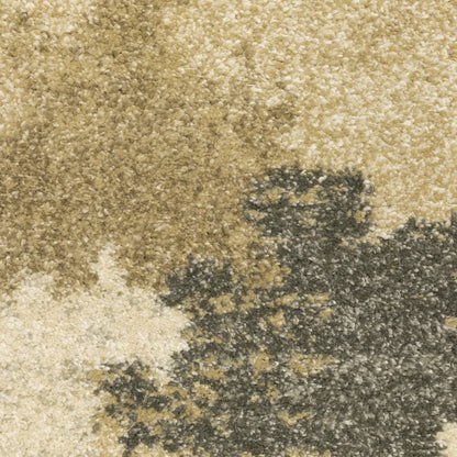 10' X 13' Beige Grey And Gold Abstract Power Loom Stain Resistant Area Rug