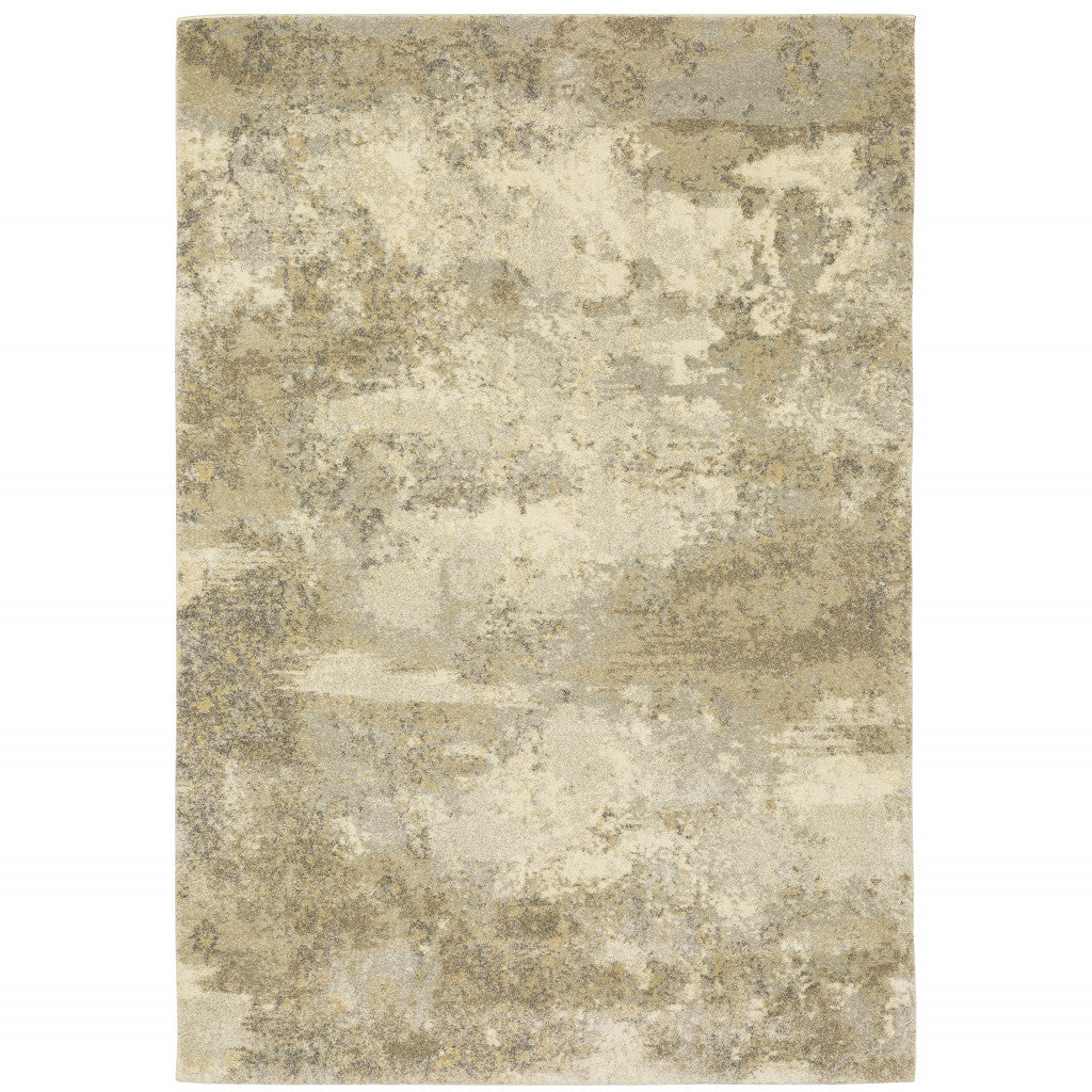 10' X 13' Beige and Gold Abstract Power Loom Area Rug