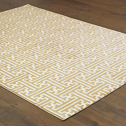 10' X 13' Gold And Ivory Geometric Power Loom Stain Resistant Area Rug