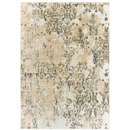 10' X 13' Grey And Gold Abstract Power Loom Stain Resistant Area Rug