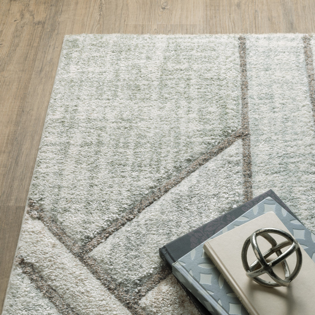 8' X 11' Gray And Ivory Geometric Power Loom Area Rug